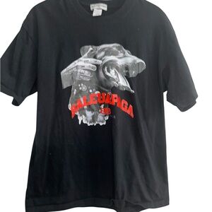 Balenciaga Black Graphic Tee with Red Logo